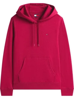 Sweat en coton mélangé bordeaux uni avec une coupe droite et un col à capuche