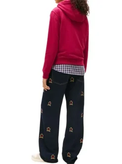 Sweat en coton mélangé bordeaux uni avec une coupe droite et un col à capuche