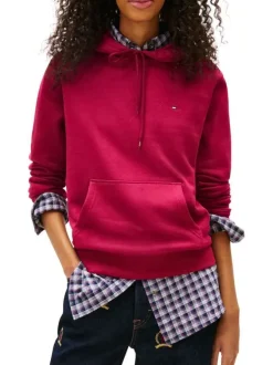 Sweat en coton mélangé bordeaux uni avec une coupe droite et un col à capuche