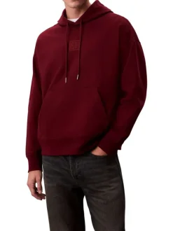 Sweat en coton mélangé bordeaux uni coupe ajustée col à capuche