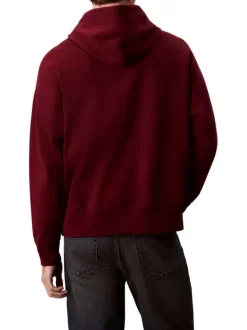 Sweat en coton mélangé bordeaux uni coupe ajustée col à capuche