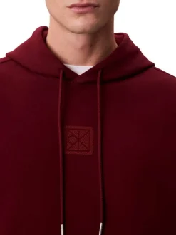 Sweat en coton mélangé bordeaux uni coupe ajustée col à capuche