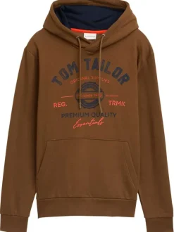 Sweat en coton mélangé camel imprimé fantaisiste avec un col à capuche
