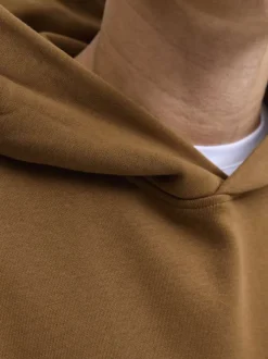 Sweat en coton mélangé camel uni avec une coupe droite et un col à capuche