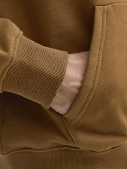 Sweat en coton mélangé camel uni avec une coupe droite et un col à capuche