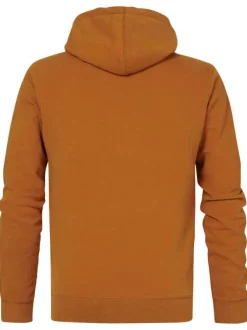 Sweat en coton mélangé camel uni coupe droite avec un col à capuche