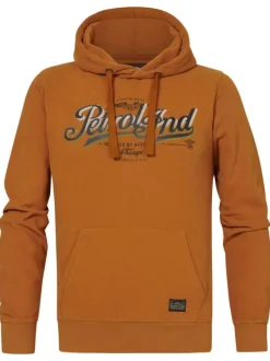 Sweat en coton mélangé camel uni coupe droite avec un col à capuche