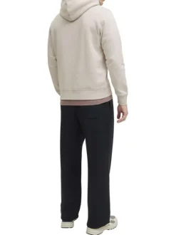 Sweat en coton mélangé écru uni avec une coupe droite et un col à capuche
