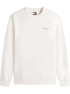 Sweat en coton mélangé écru uni avec une coupe droite et un col rond