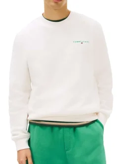 Sweat en coton mélangé écru uni avec une coupe droite et un col rond