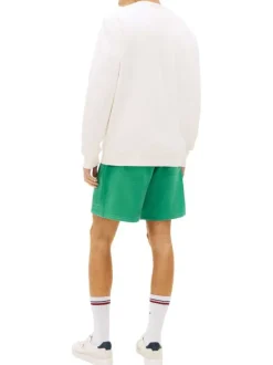 Sweat en coton mélangé écru uni avec une coupe droite et un col rond