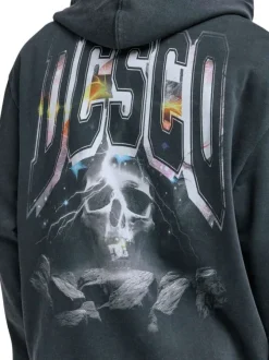 Sweat en coton mélangé gris foncé uni avec coupe droite et une capuche