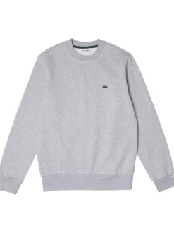 Sweat en coton mélangé gris uni avec une coupe droite et un col rond
