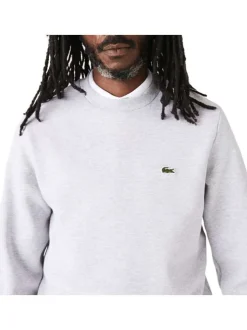 Sweat en coton mélangé gris uni avec une coupe droite et un col rond
