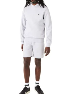 Sweat en coton mélangé gris uni avec une coupe droite et un col rond