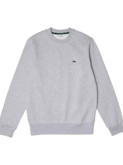 Sweat en coton mélangé gris uni avec une coupe droite et un col rond