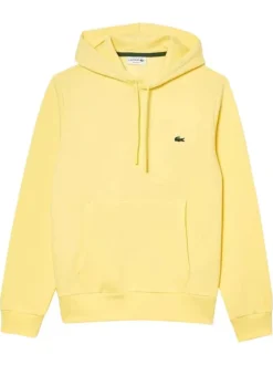 Sweat en coton mélangé jaune uni avec une coupe ajustée à capuche