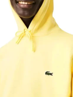 Sweat en coton mélangé jaune uni avec une coupe ajustée à capuche