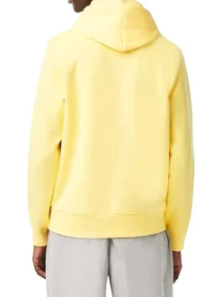 Sweat en coton mélangé jaune uni avec une coupe ajustée à capuche