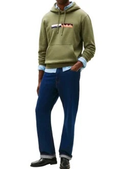 Sweat en coton mélangé kaki fantaisie avec un col à capuche
