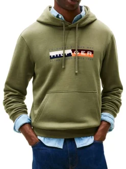 Sweat en coton mélangé kaki fantaisie avec un col à capuche