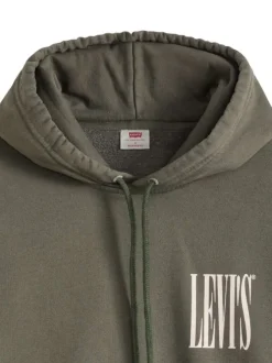 Sweat en coton mélangé kaki uni avec une coupe droite et une capuche