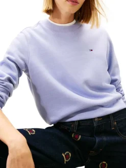 Sweat en coton mélangé lavande uni avec une coupe droite et un col rond