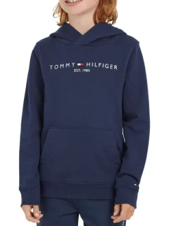 Sweat en coton mélangé marine avec logo brodé à la poitrine coupe droite