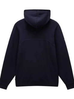 Sweat en coton mélangé marine avec logo cousu et col à capuche demi-zip