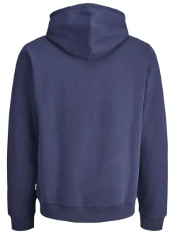Sweat en coton mélangé marine avec logo rouge imprimé et un col à capuche