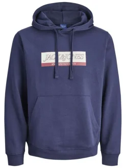Sweat en coton mélangé marine avec logo rouge imprimé et un col à capuche