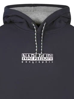 Sweat en coton mélangé marine uni avec une coupe droite et un col à capuche