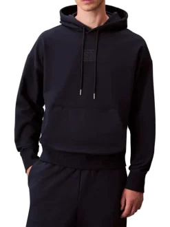 Sweat en coton mélangé marine uni coupe ajustée col à capuche