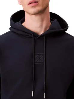 Sweat en coton mélangé marine uni coupe ajustée col à capuche
