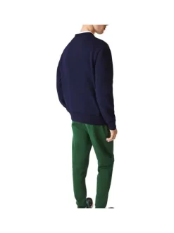 Sweat en coton mélangé marine uni coupe droite avec un col rond en bord côte