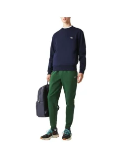 Sweat en coton mélangé marine uni coupe droite avec un col rond en bord côte
