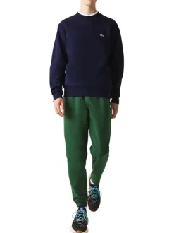 Sweat en coton mélangé marine uni coupe droite avec un col rond en bord côte