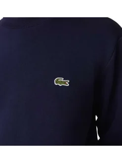 Sweat en coton mélangé marine uni coupe droite avec un col rond en bord côte