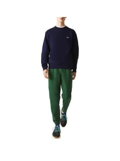 Sweat en coton mélangé marine uni coupe droite avec un col rond en bord côte