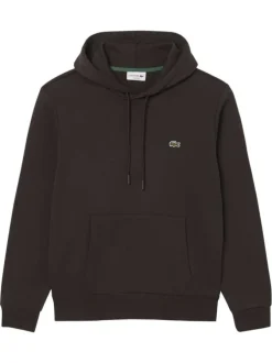 Sweat en coton mélangé marron uni à coupe droite avec un col à capuche