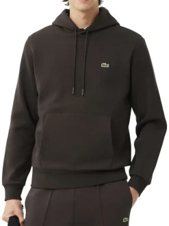Sweat en coton mélangé marron uni à coupe droite avec un col à capuche