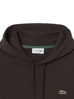 Sweat en coton mélangé marron uni à coupe droite avec un col à capuche