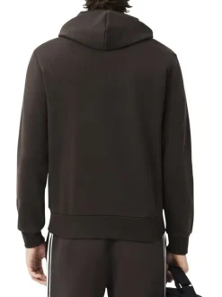 Sweat en coton mélangé marron uni à coupe droite avec un col à capuche