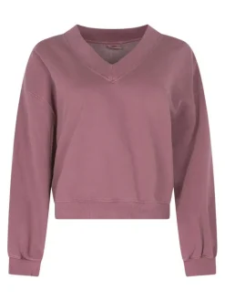 Sweat en coton mélangé mauve uni avec une coupe droite et un col v