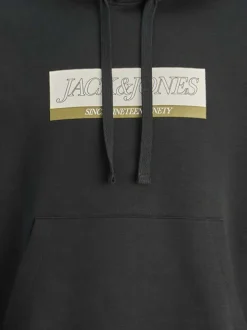 Sweat en coton mélangé noir avec logo beige imprimé et un col à capuche