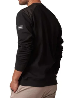 Sweat en coton mélangé noir bi-matière avec un col rond et une poche