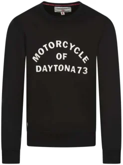 Sweat en coton mélangé noir uni avec écritures brodées à la poitrine