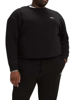 Sweat en coton mélangé noir uni avec nom de la marque brodé en blanc
