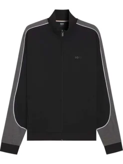 Sweat en coton mélangé noir uni avec une coupe droite et un col montant
