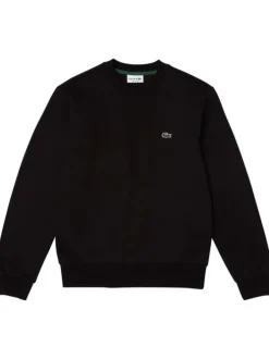 Sweat en coton mélangé noir uni avec une coupe droite et un col rond
